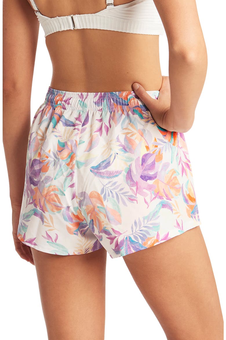 Surf Floral Print Woven Cover-Up Shorts, Alternate, color, WHITE