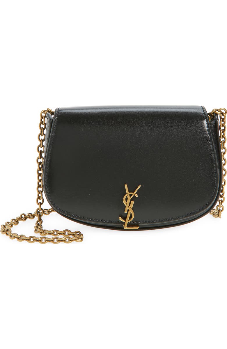 Saint Laurent Mini Cassandre Chain Crossbody Bag, Main, color, Noir