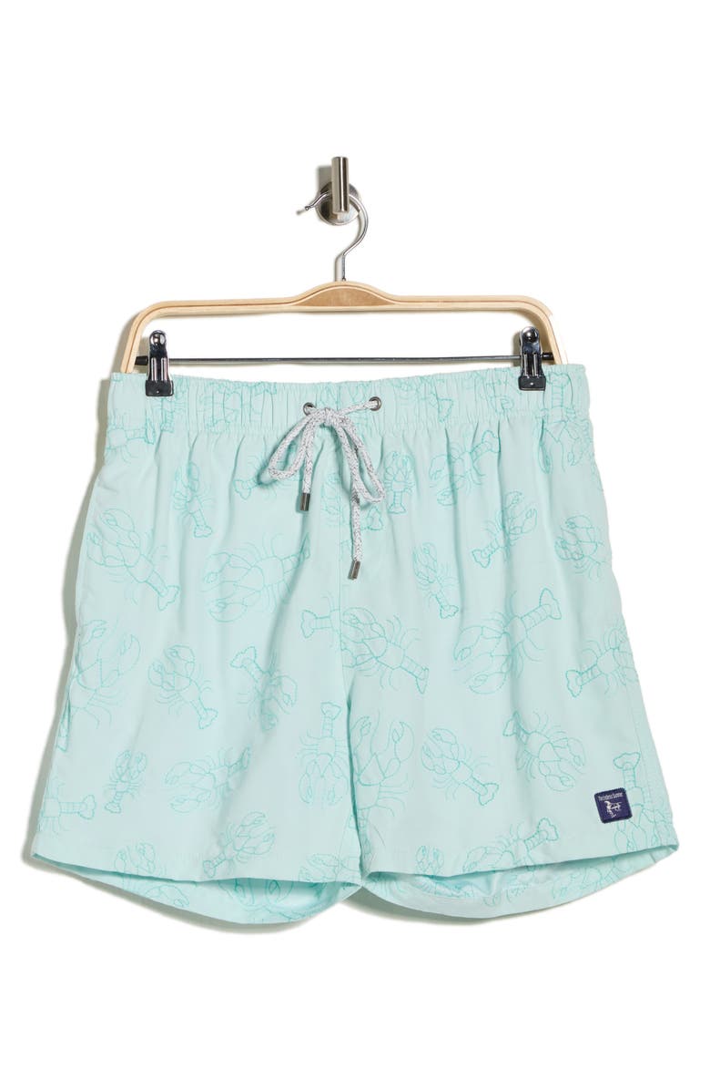 THE ENDLESS SUMMER Embroidered Lobster Volley Swim Trunks, Main, color, Green