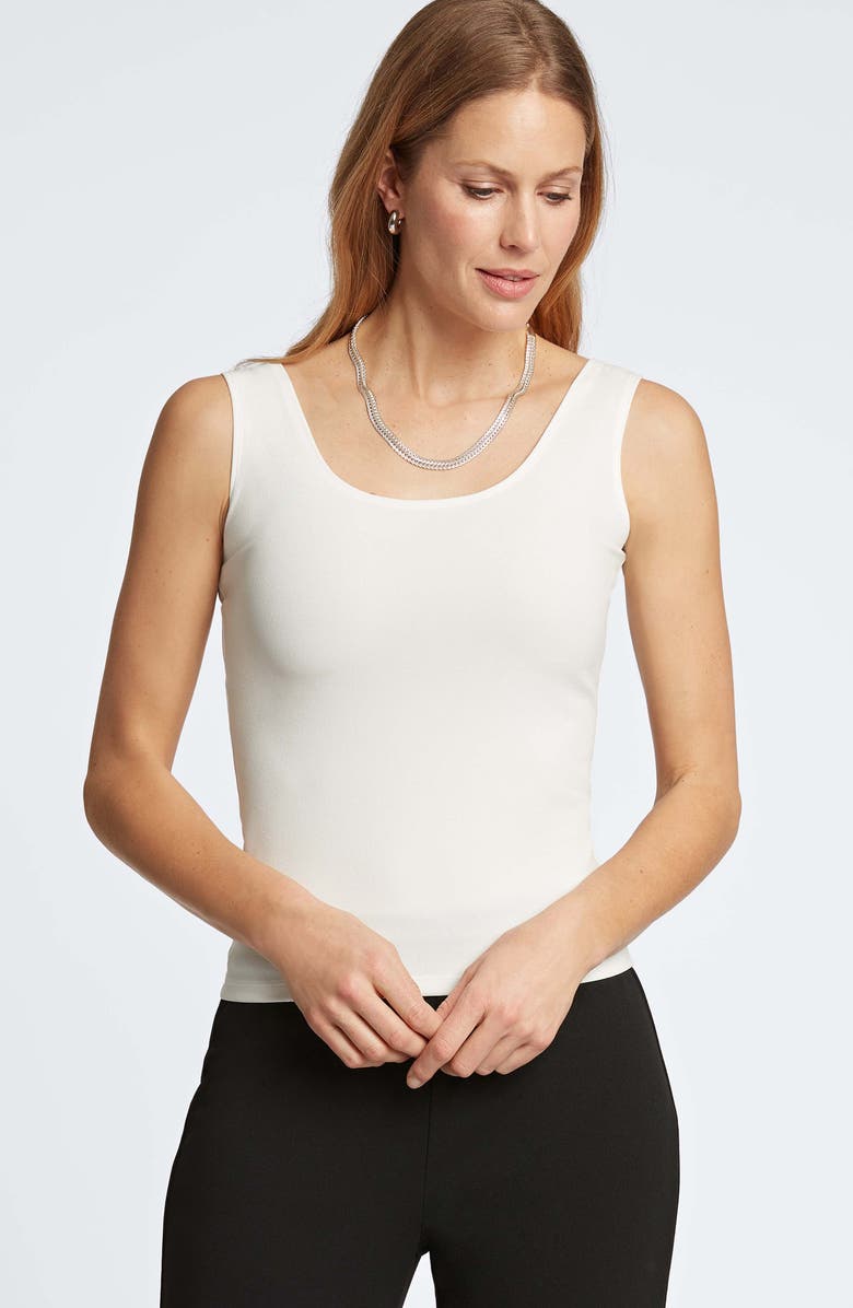 Foxcroft Georgia Crepe Knit Tank, Alternate, color, Ecru