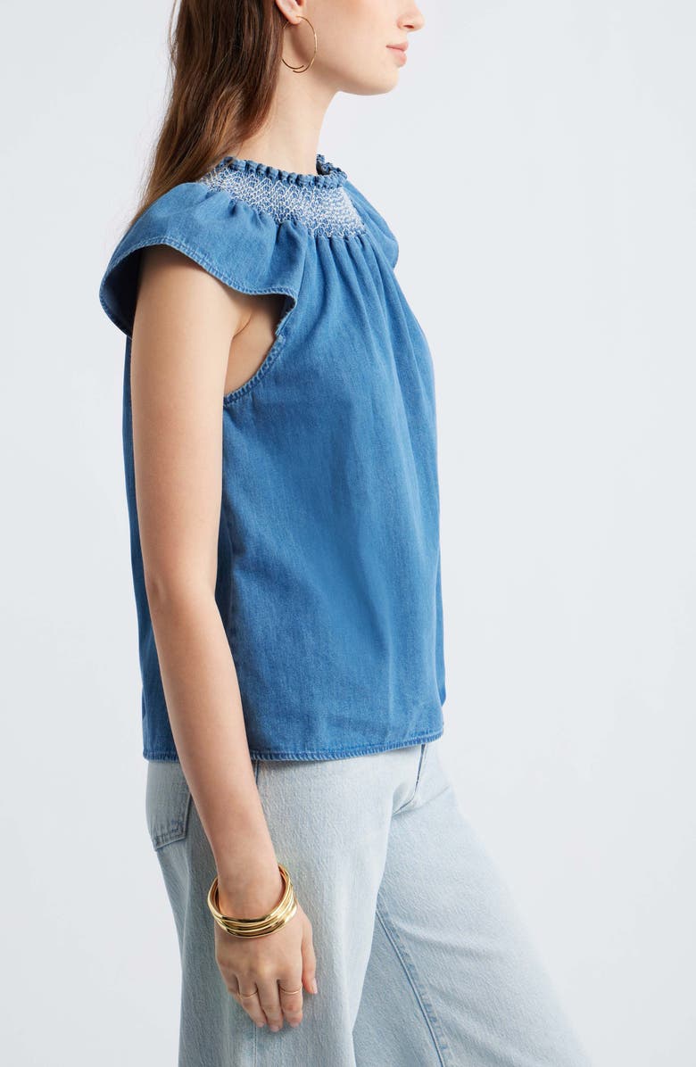 Treasure & Bond Smocked Neck Chambray Top, Alternate, color, Light Blue Wash