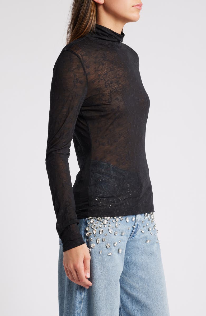 rag & bone Valencia Floral Turtleneck Top, Alternate, color, Black