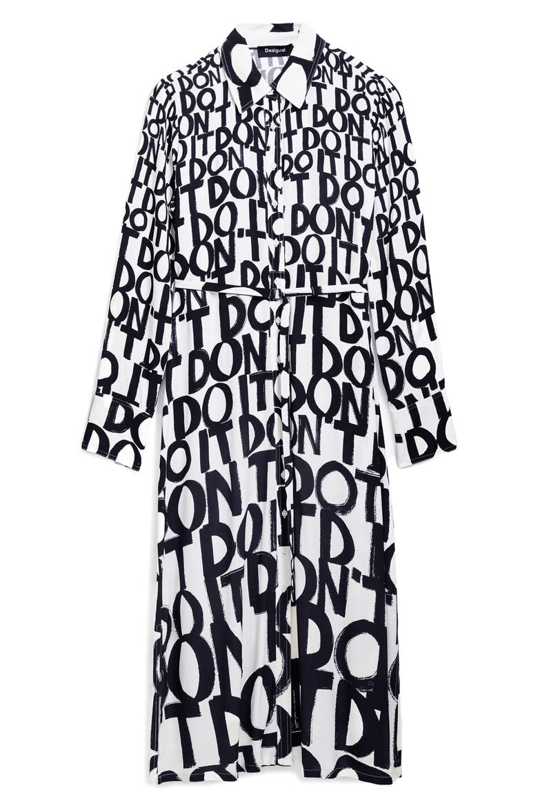 Print Tie Waist Maxi Shirtdress, Alternate, color, WHITE/BLACK