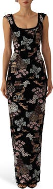 SAU LEE Brooke Embroidered Silk Velvet Gown