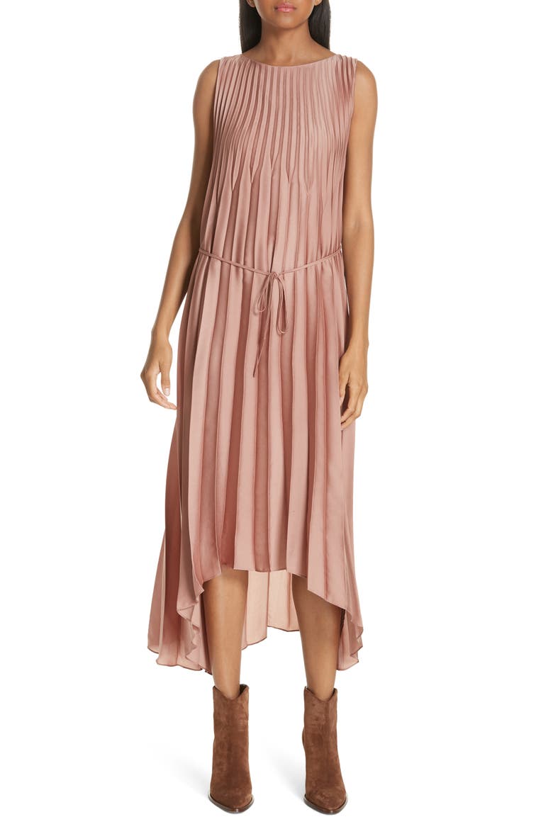 Chevron Pleat Midi Dress, Main, color, VINTAGE ROSE