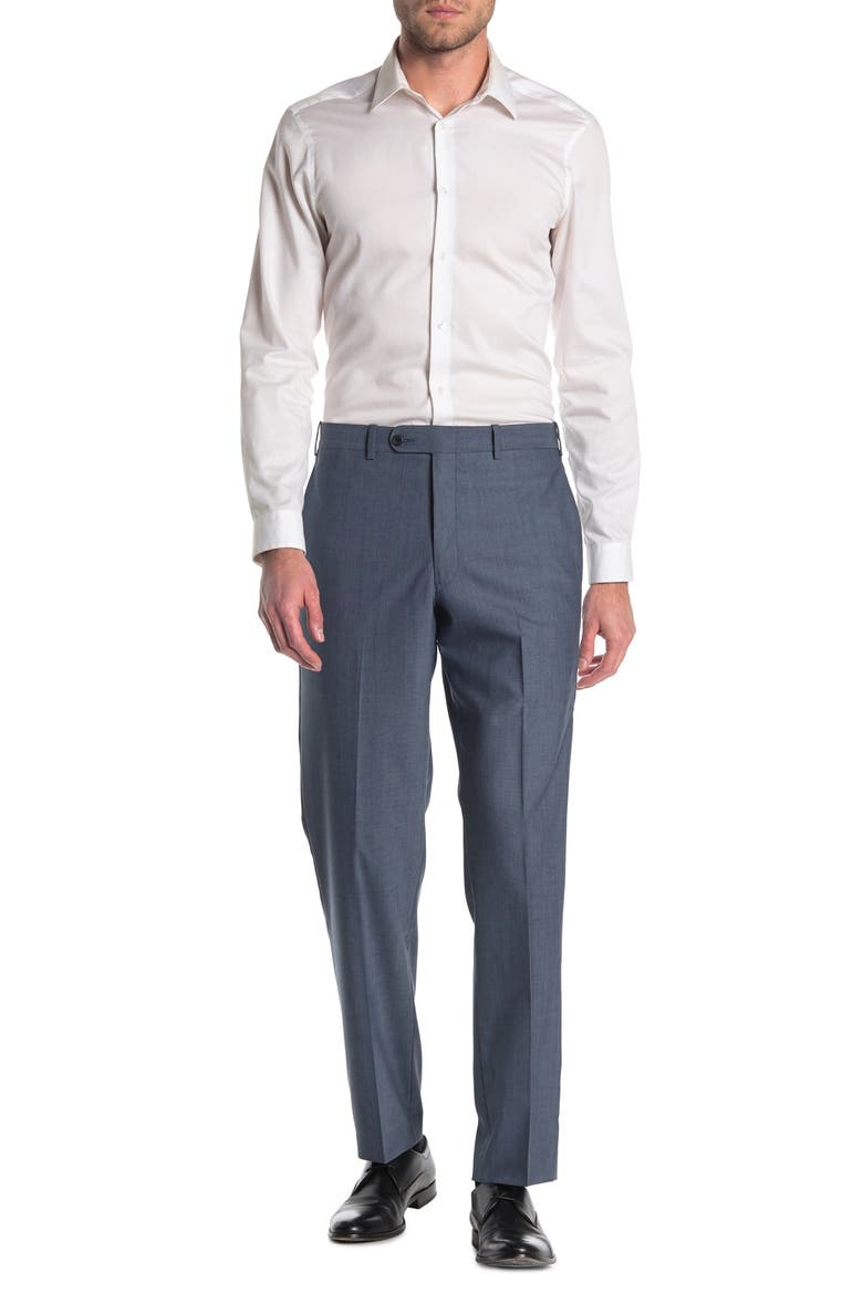 Wool Blend Flat Front Trousers, Alternate, color, BLUE