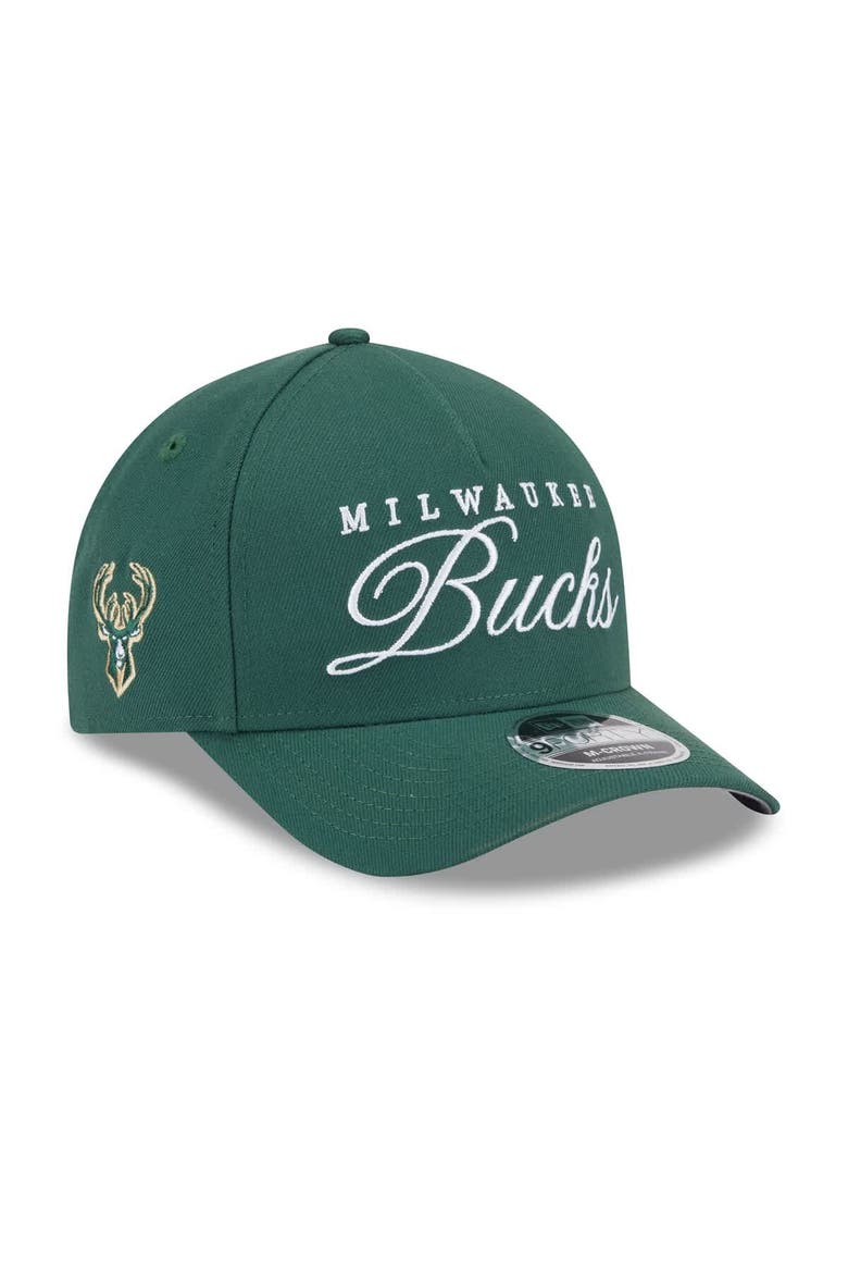 Men's New Era Hunter Green Milwaukee Bucks 2025 NBA Draft M-Crown A-Frame 9FORTY Adjustable Hat, Main, color, Hunter Green