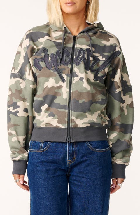 Camo Drop Shoulder Full Zip Hoodie