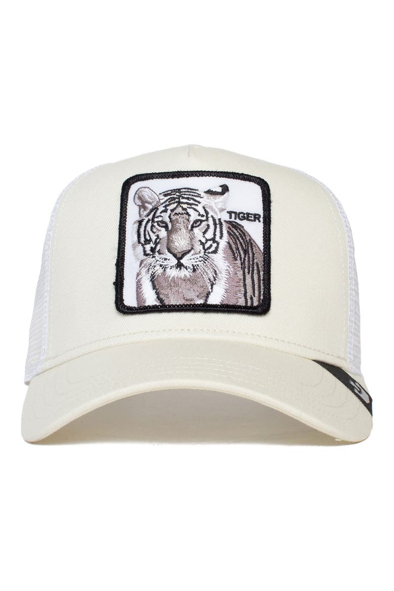 The White Tiger Patch Trucker Hat, Alternate, color, WHITE