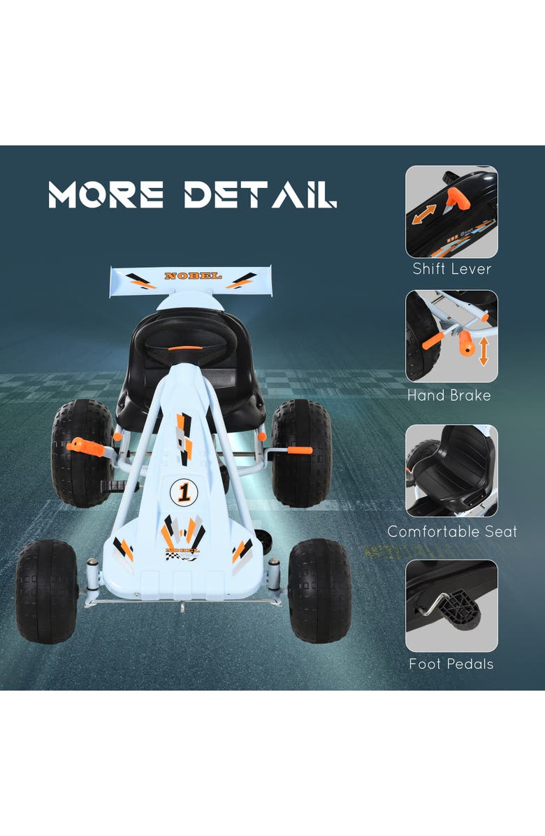 Aosom Kids Pedal Go Kart with Adjustable Seat, Handbrake, Alternate, color, Light Blue