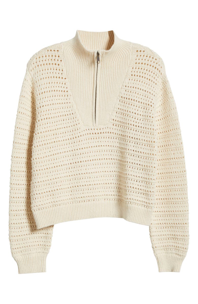 Marine Layer Stripe Open Stitch Quarter Zip Sweater, Alternate, color, Cream