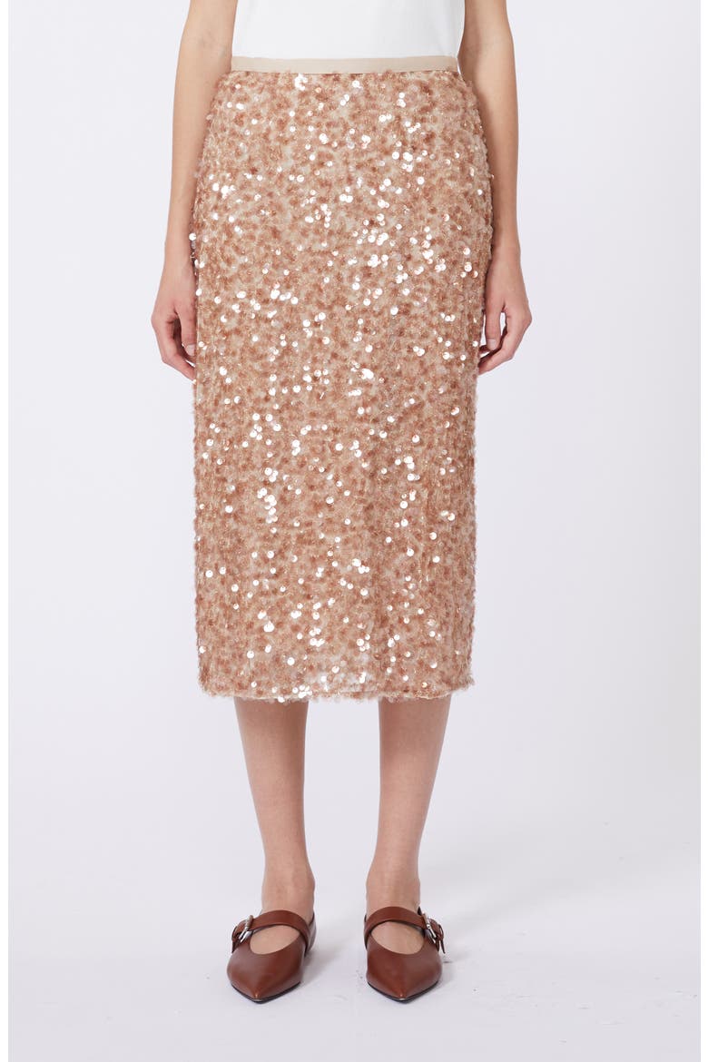 Docchio Sequin Midi Skirt, Main, color, BEIGE