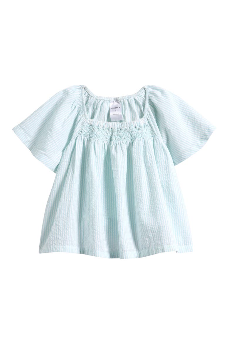 Kids' Flutter Sleeve Smocked Top, Main, color, BLUE OMPHALODES WINNIE STRIPE