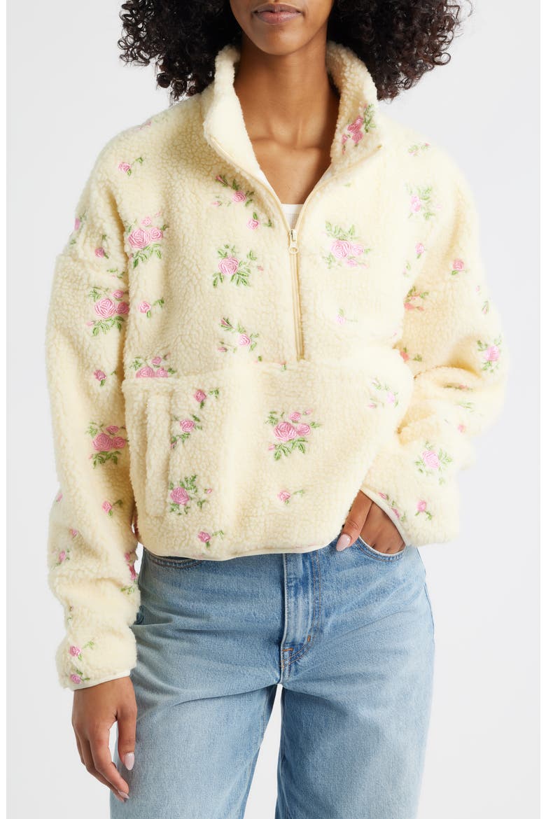 Rose Petals Quarter Zip Pullover, Main, color, CREAM