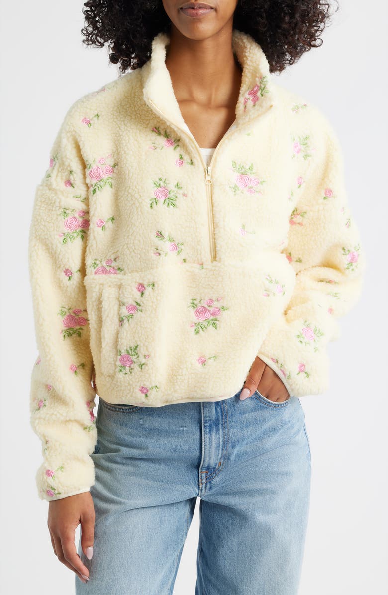 HAPPY CAMP3R Rose Petals Quarter Zip Pullover, Main, color, Cream