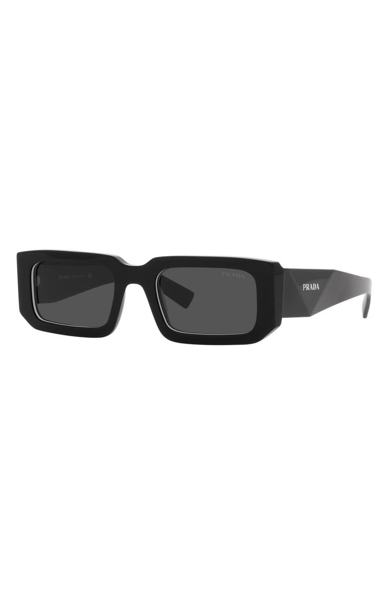 Prada 53mm Rectangular Sunglasses, Alternate, color, Black/ White/ Dark Grey