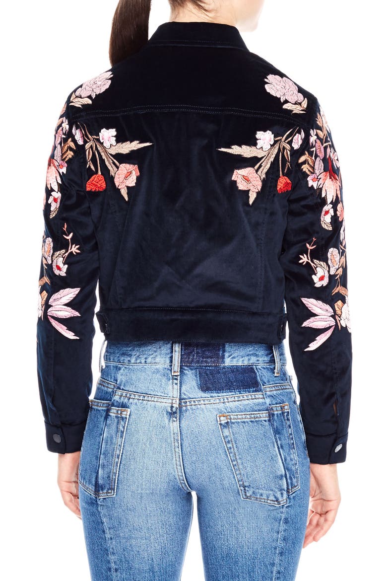 Embroidered Crop Velvet Jacket, Alternate, color, NAVY