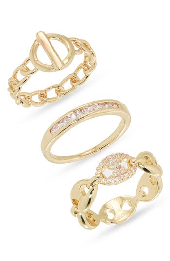 Nordstrom Rack 3-pack Pavé Cz Mariner Band Rings In Gold
