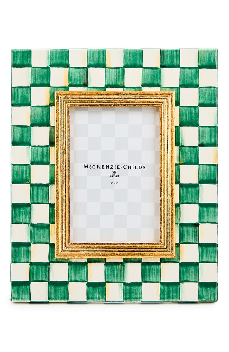 MACKENZIE CHILDS Emerald Check Enameled Steel 4 x 6-Inch Picture Frame, Main, color, Emerald