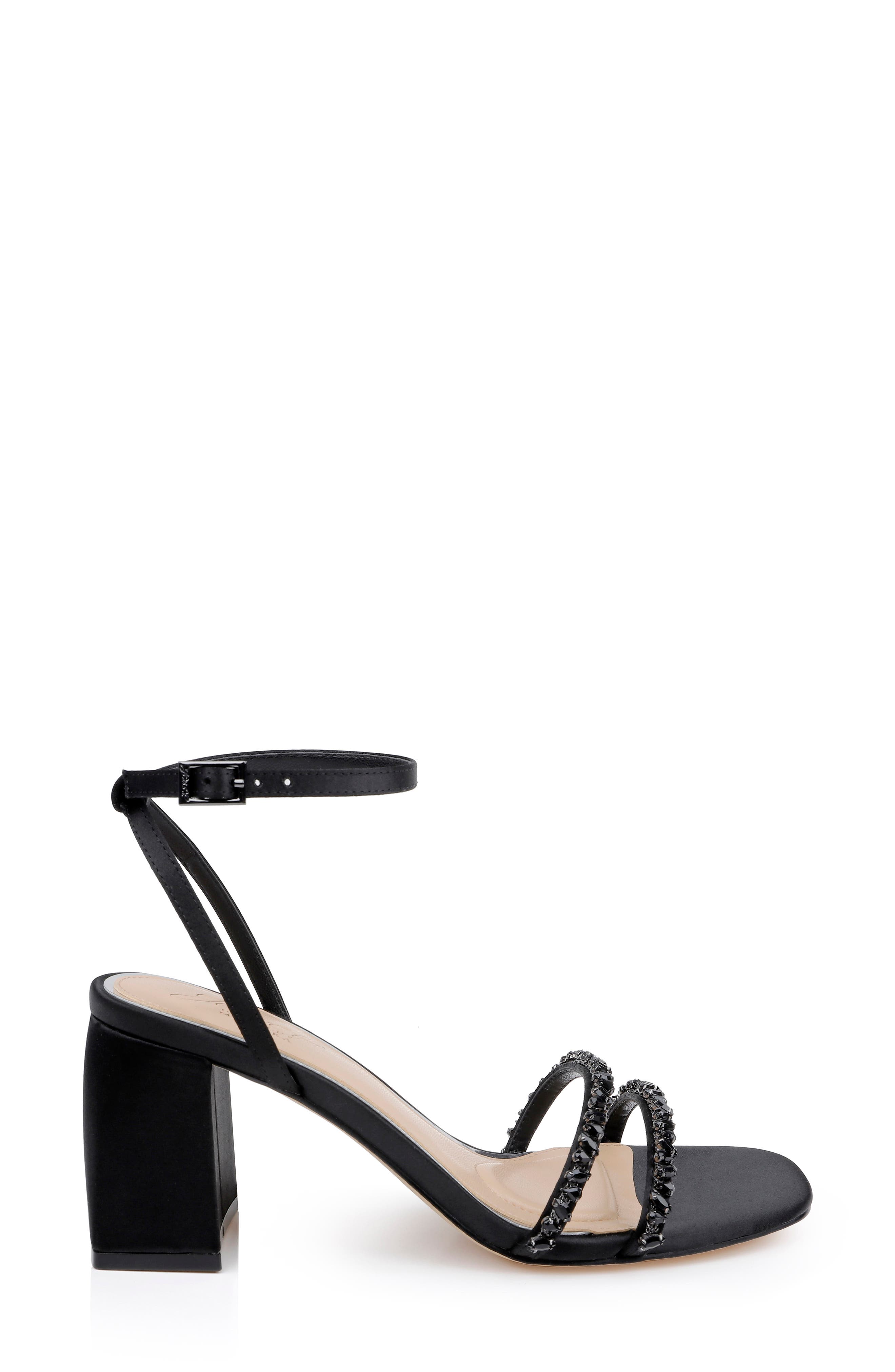 Jewel Badgley Mischka Nella Ankle Strap Sandal, Alternate, color, Black Satin