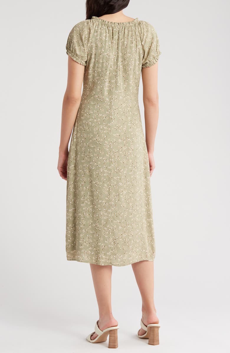 Melrose and Market Floral Tie Keyhole Puff Sleeve Midi Dress, Alternate, color,