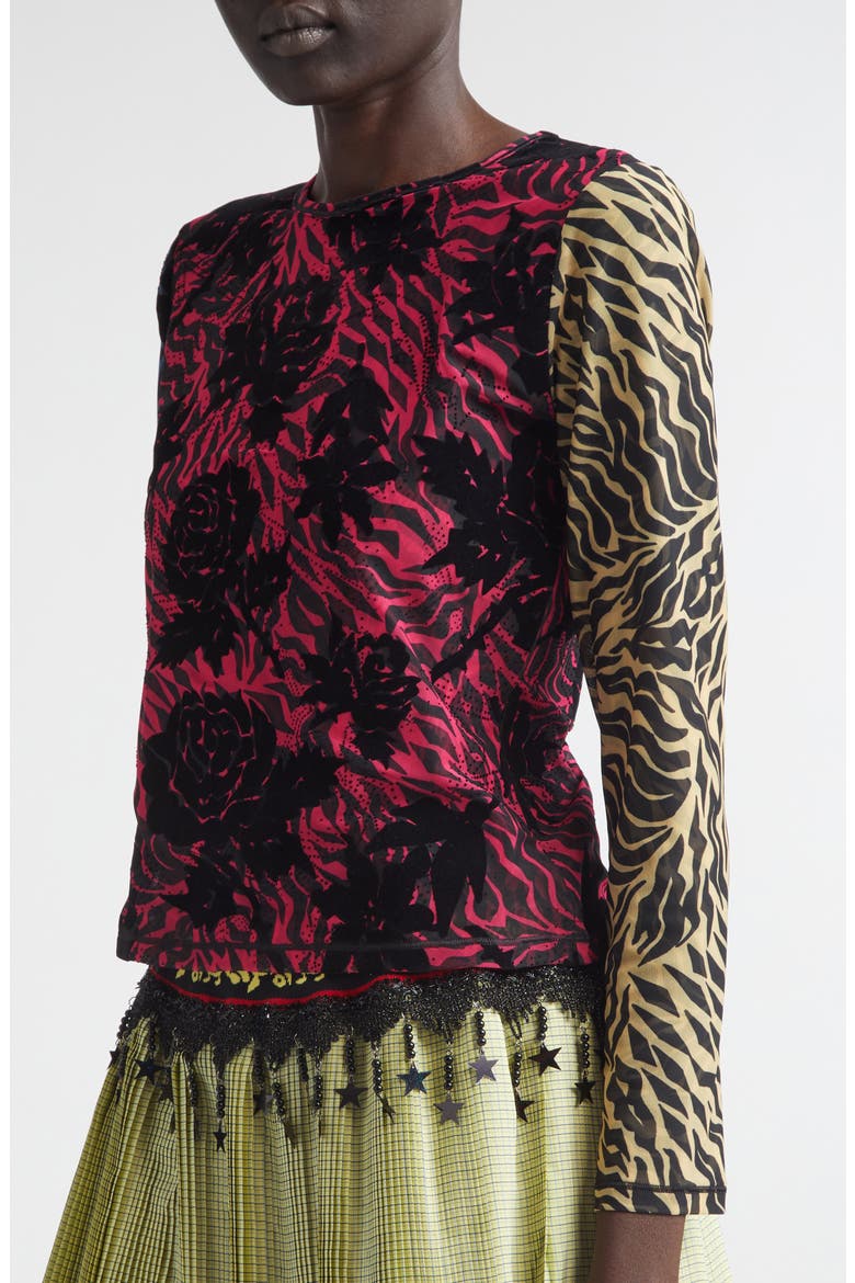 Totally Tiger Flocked Mesh T-Shirt, Alternate, color, BLACK MULTI