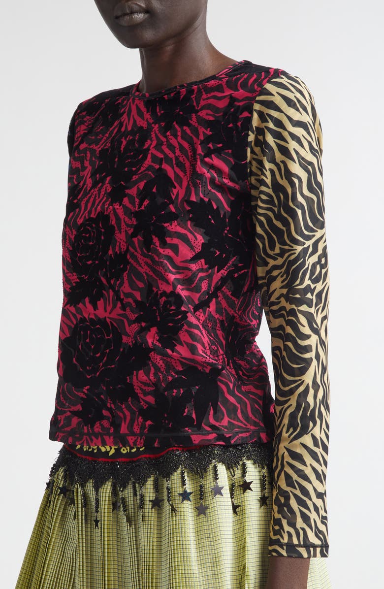 Chopova Lowena Totally Tiger Flocked Mesh T-Shirt, Alternate, color, Black Multi