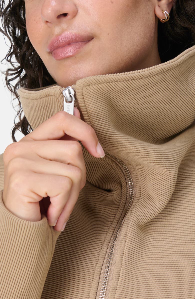 Sweaty Betty Peaceful Rib Half Zip Sweatshirt, Alternate, color, Sepia Brown