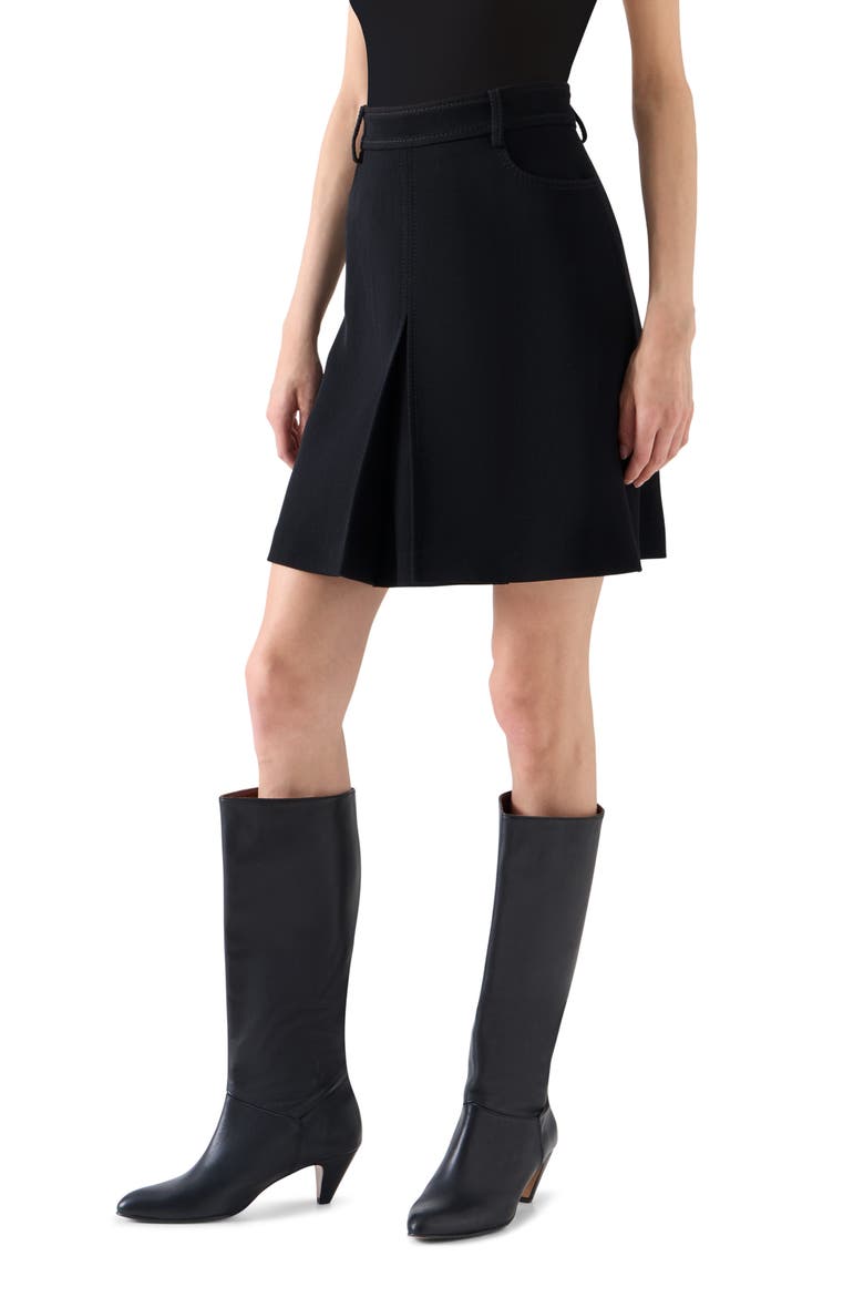 Wool Tricotine A-Line Skirt, Alternate, color, BLACK