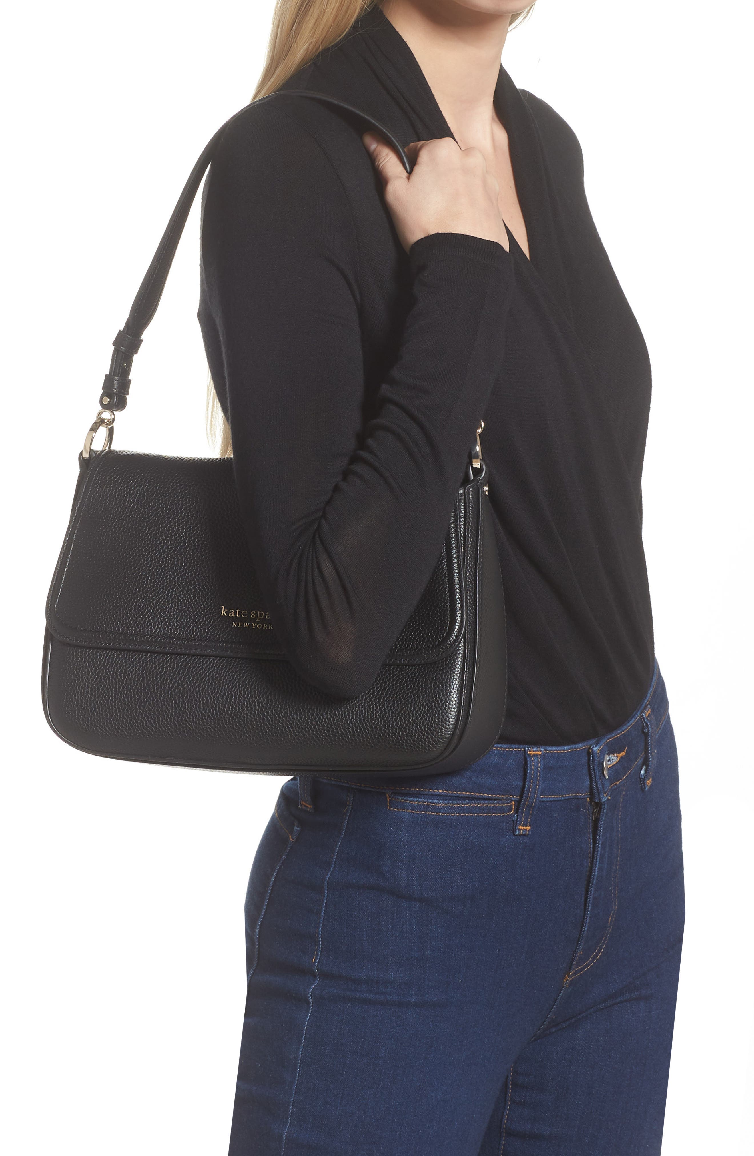 Kate Spade New York hudson pebble leather medium convertible shoulder bag, Alternate, color, 