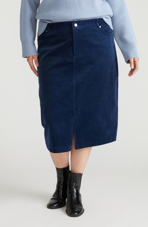 Corduroy Midi Skirt (Plus)