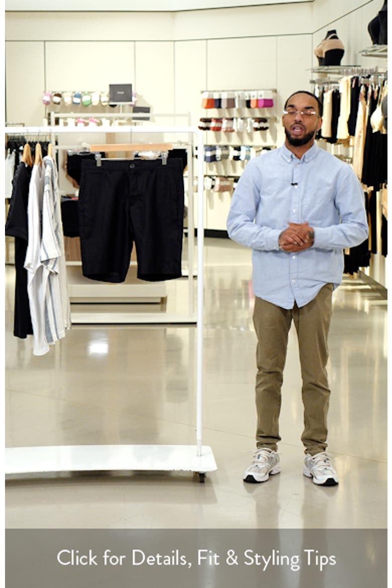 Slim Fit Flat Front Linen Bermuda Chino Shorts video