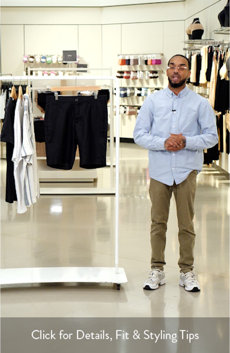 Slim Fit Flat Front Linen Bermuda Chino Shorts, sales video thumbnail