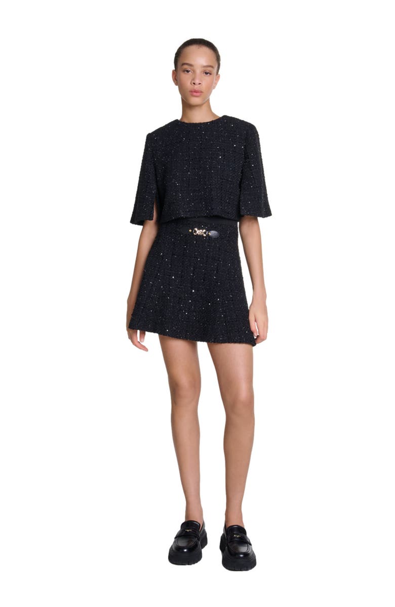 maje Tweed 2-in-1 mini dress, Main, color, 