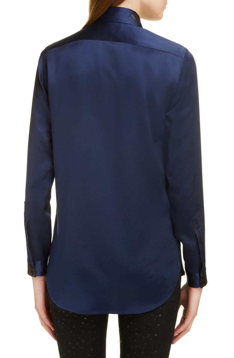 Saint Laurent Leather Collar Silk Shirt, Alternate, color,