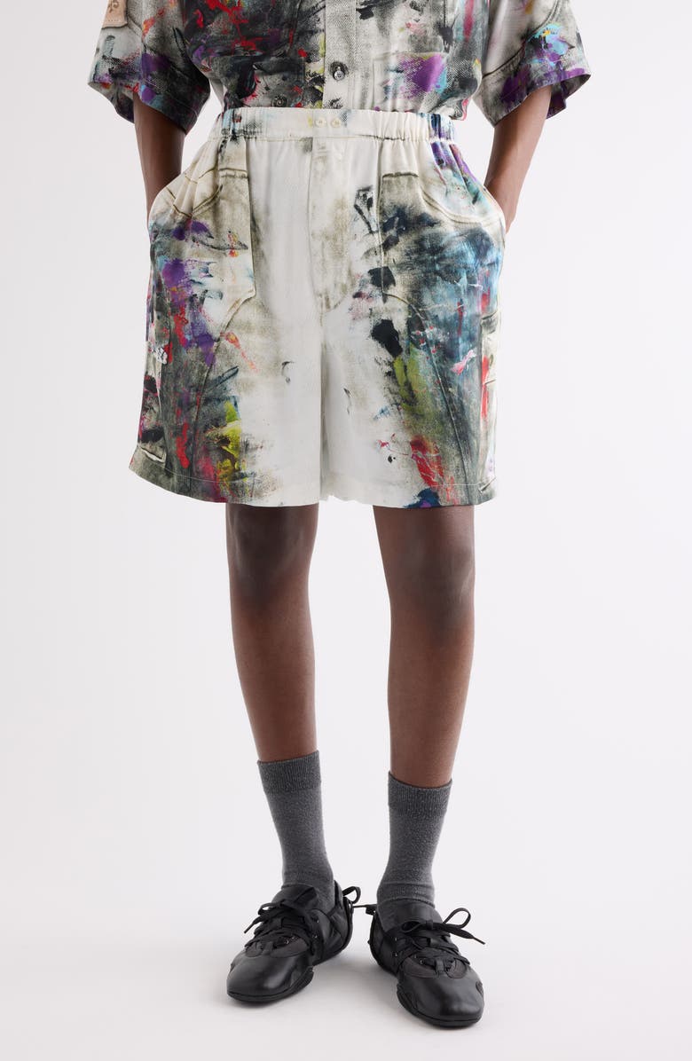 Acne Studios Ruxer Paint Print Shorts, Main, color, White Multicolor