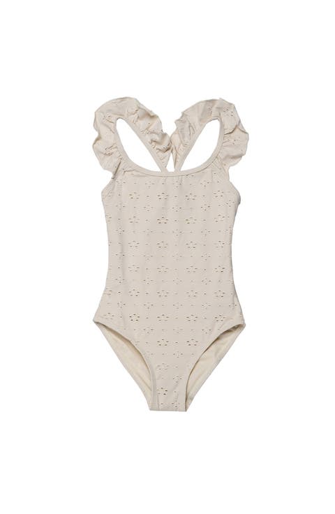 Little Lace Ruffle Criss Cross Back One Piece