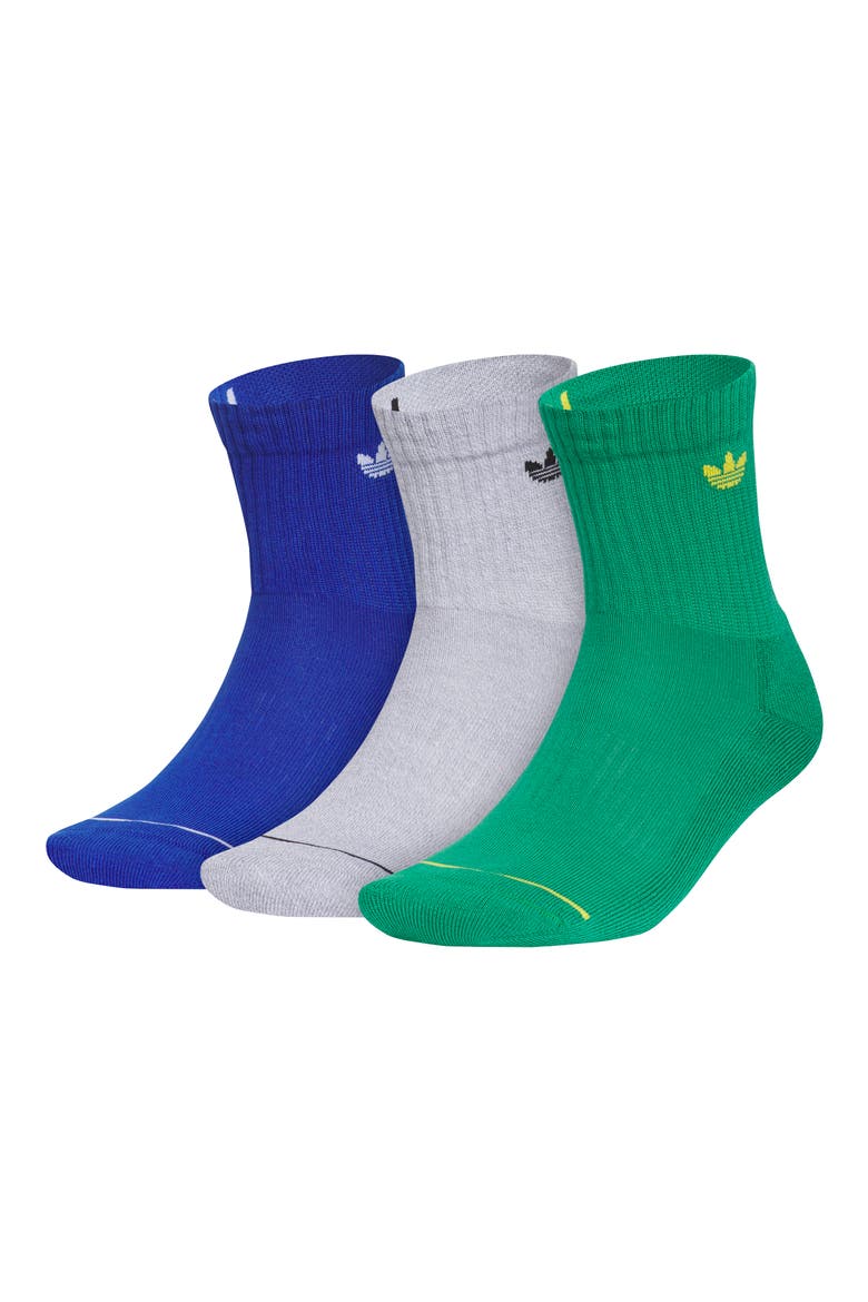 Gender Inclusive Originals Trefoil 3-Pack Quarter Socks, Main, color, ROYAL BLUE/ WHITE GREY/ GREEN