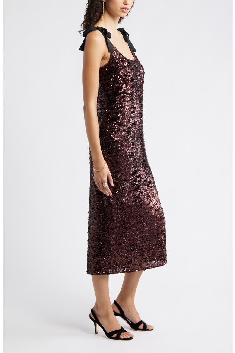 Sequin Tie Shoulder Midi Dress, Alternate, color, BURGUNDY SEQUINS