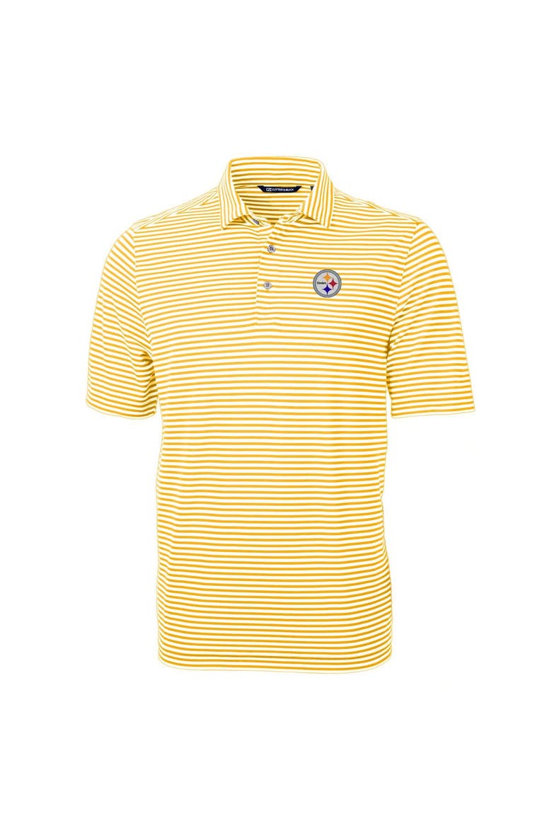Men's Cutter & Buck Gold Pittsburgh Steelers Virtue Eco Pique Stripe Recycled Polo, Alternate, color, Gold