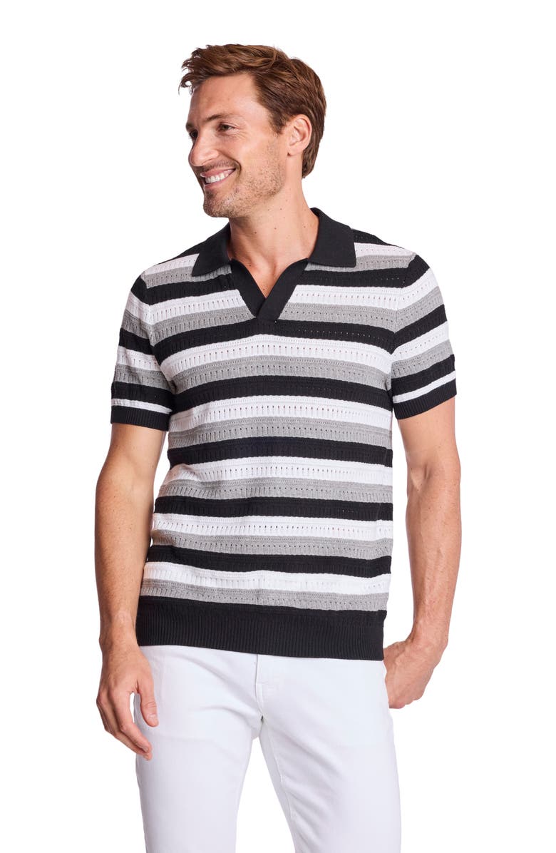 PAISLEY & GRAY Trim Fit Johnny Collar Stripe Knit Polo, Alternate, color, Black Soy Mist