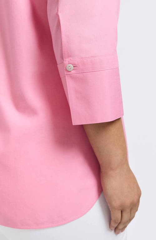 Foxcroft Madison Three-quarter Sleeve Cotton Button-up Shirt In Pink Sea Glass