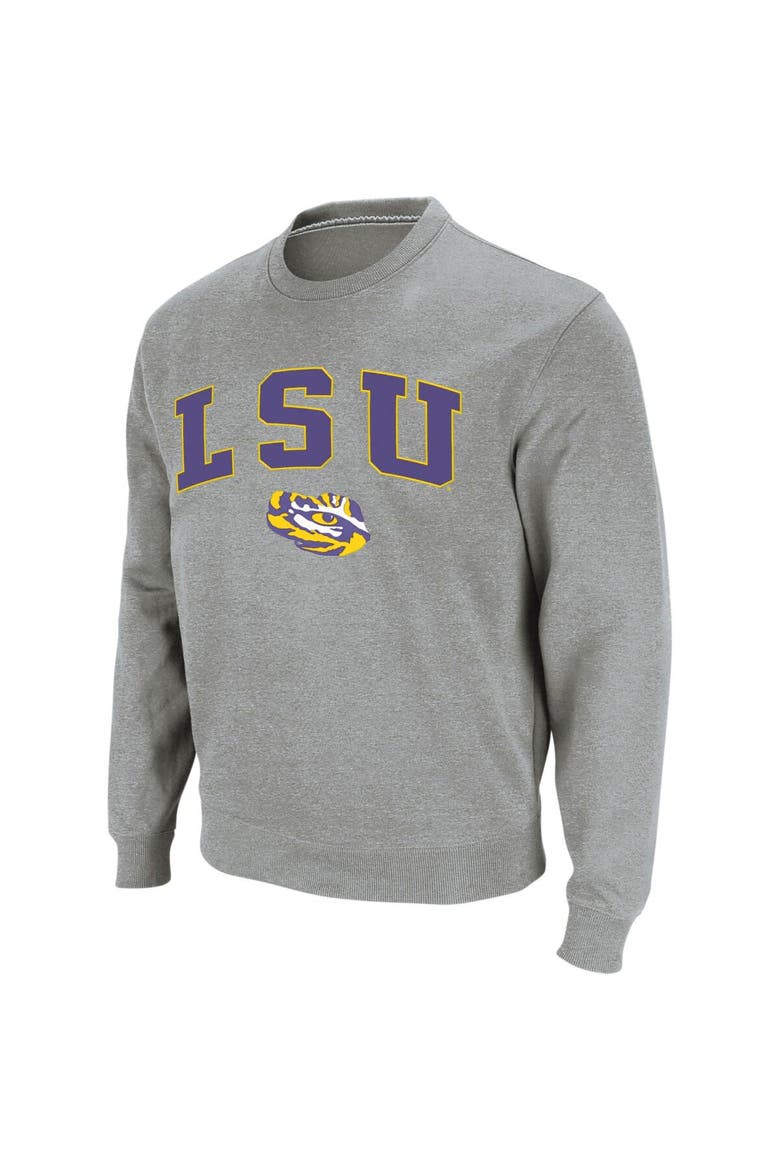 Men's Colosseum Heather Gray LSU Tigers Arch & Logo Crew Neck Sweatshirt, Main, color, Heather Gray