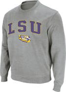 COLOSSEUM Men's Colosseum Heather Gray LSU Tigers Arch & Logo Crew Neck Sweatshirt