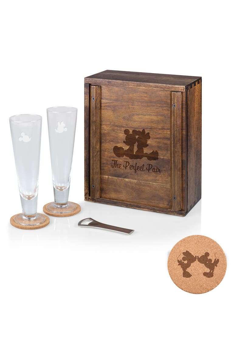 Picnic Time Glass Beverage Set, Main, color, Mickey/Minnie Brown