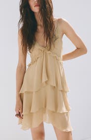 MANGO Bead Detail Ruffle Sleeveless Dress