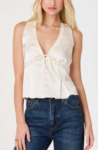 Myrna Lace-Trimmed Satin Top