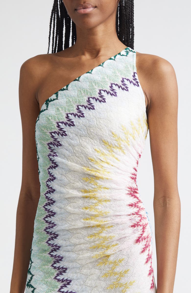 Missoni Metallic Zigzag Raschel Knit One-Shoulder Dress, Alternate, color, Multicolor On White Base