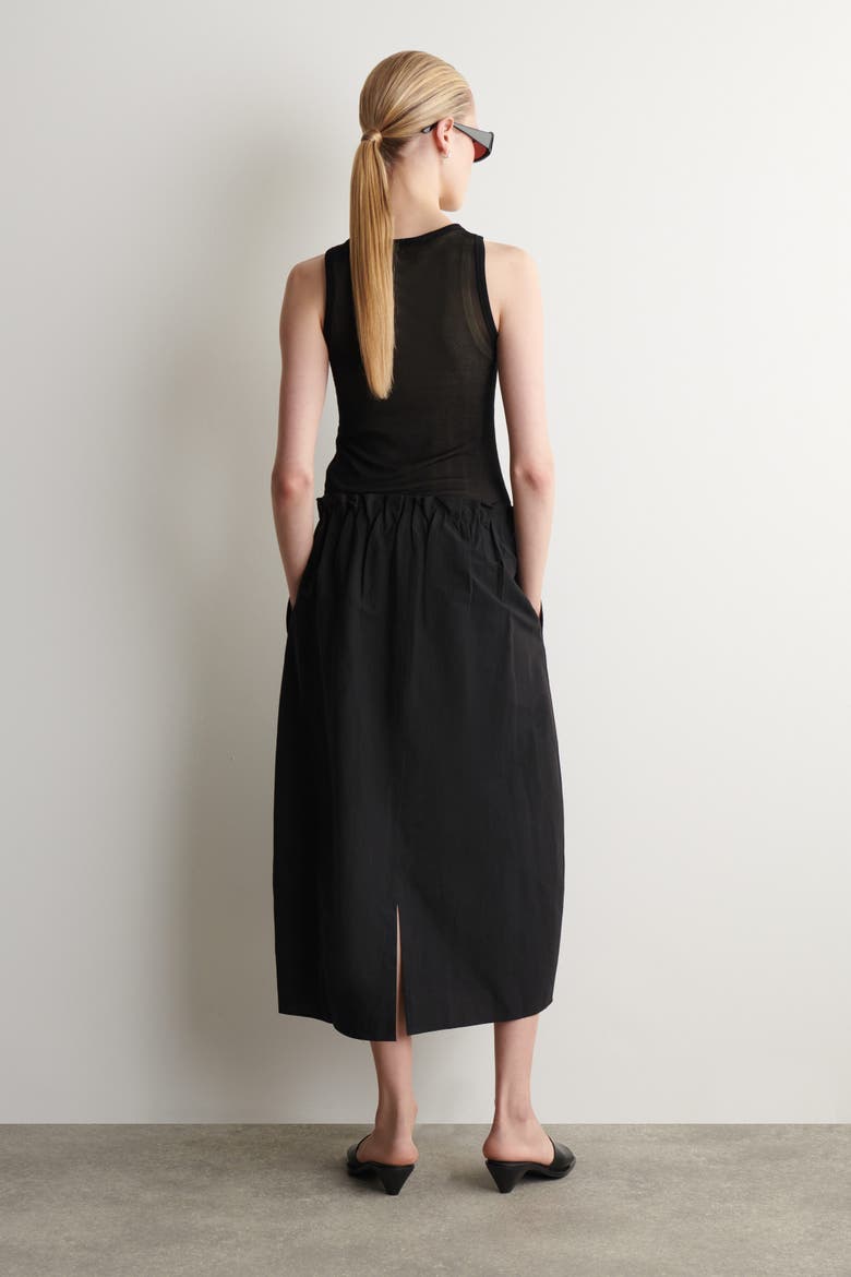Cotton-linen Balloon Midi Skirt, Alternate, color, BLACK