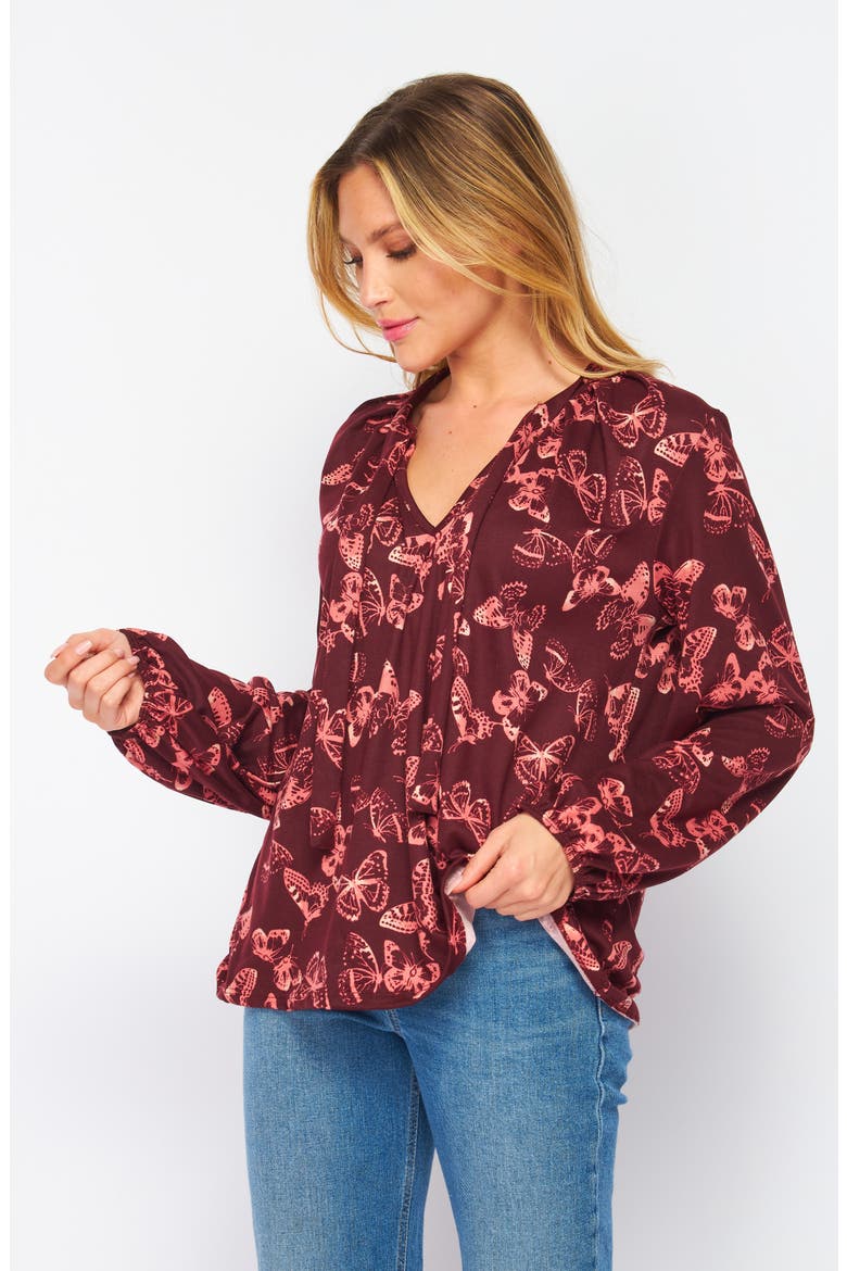 Poet Tie Front Long Sleeve Top, Alternate, color, BURGUNDY